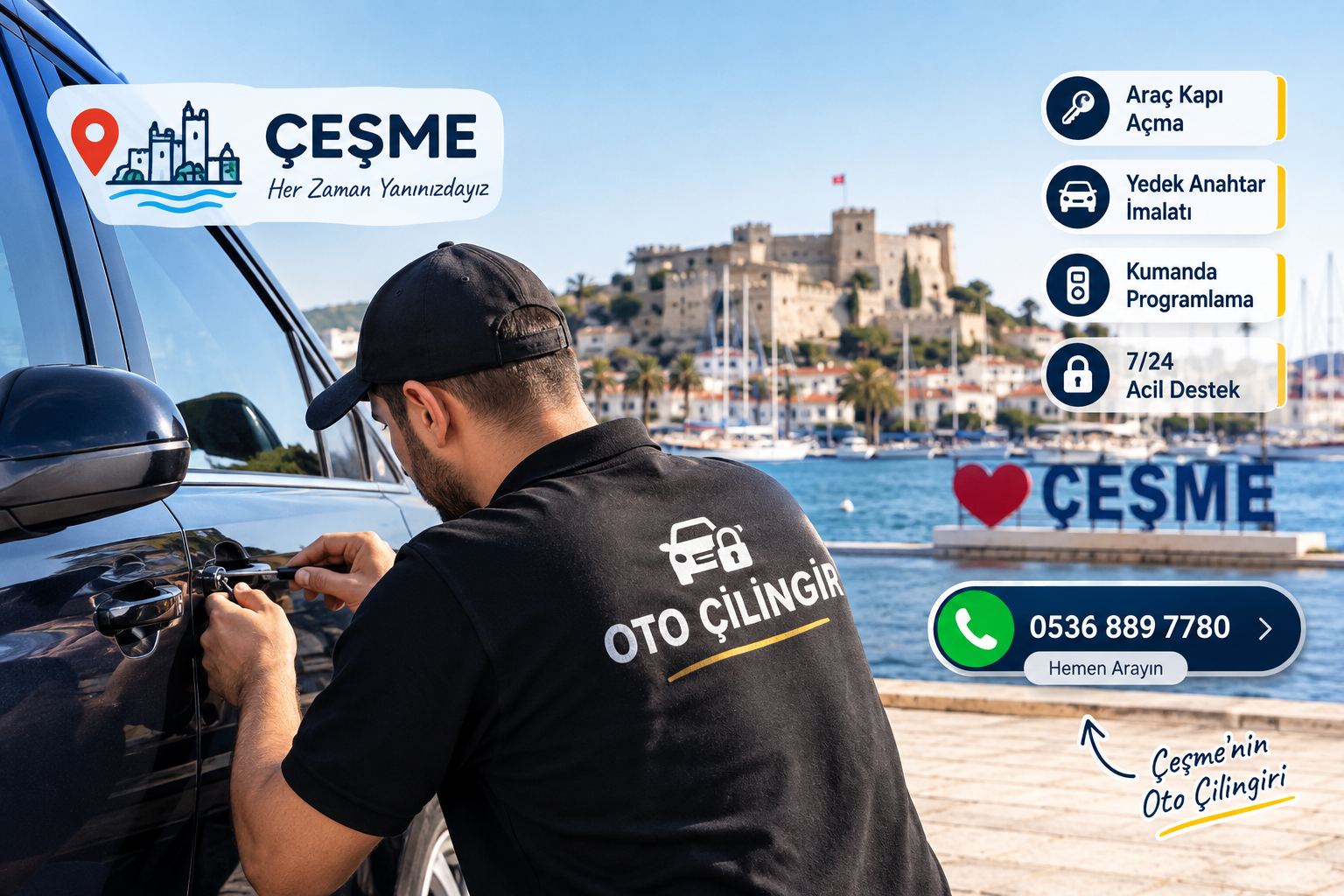 Çeşme Oto Çilingir ekibi Çeşme'de araç kapı açma hizmeti veriyor